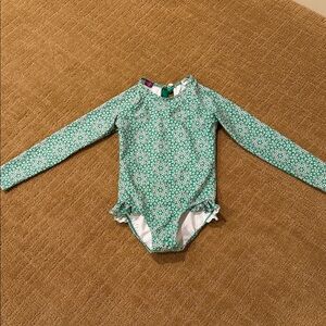 Long-Sleeve Green Floral Kids Swim Suit